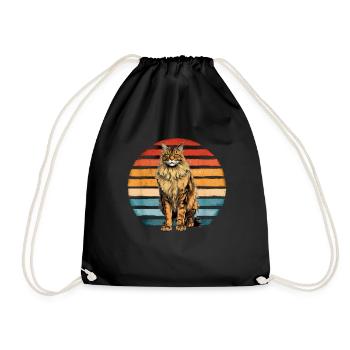 Maine Coon Cat Vintage Sunset Retro Kitten Cat - Drawstring Bag - black - Front