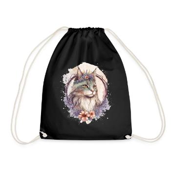 Cute Maine Coon Cat Flower Crown Cats Pet Kitten - Drawstring Bag - black - Front