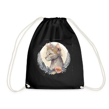 Cute Egyptian Mau Cat Flower Crown Cats Pet Kitten - Drawstring Bag - black - Front