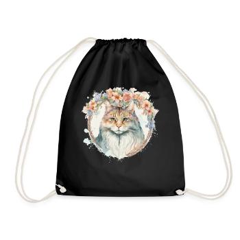 Cute Maine Coon Cat Flower Crown Cats Pet Kitten - Drawstring Bag - black - Front