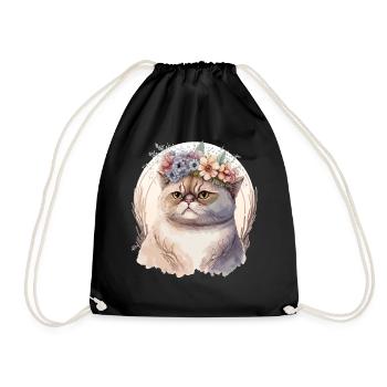 Mignon exotique Chat Chat Fleur Couronne Chats Pet Ki - Sac de sport léger - noir - Devant