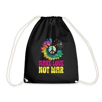 Hippie Peace Sign Peace Flowers Flower Child - Drawstring Bag - black - Front