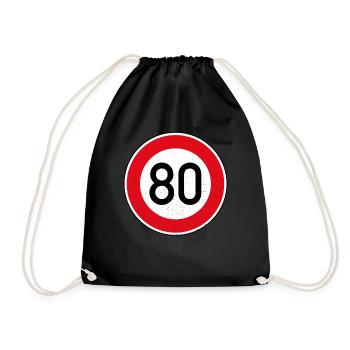 80th Birthday Sign Speed Limit Gift Speed 80 - Drawstring Bag - black - Front