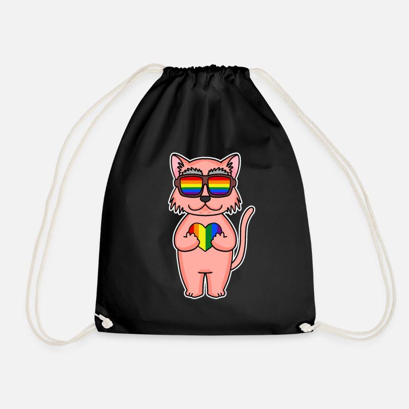 Regenbogen Farbenfroh Katze - coole Katze - Turnbeutel - Schwarz