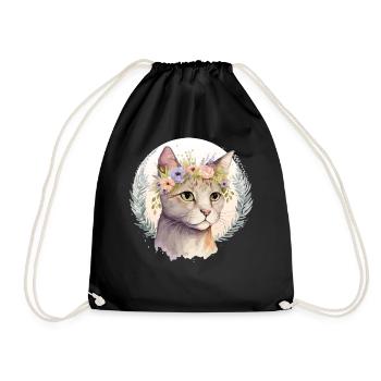 Cute American Shorthair Cat Flower Crown Cats Pet - Drawstring Bag - black - Front