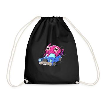 Niedlicher Oktopus Im Auto Lustiger Kraken Kinder - Turnbeutel - Schwarz - Vorne