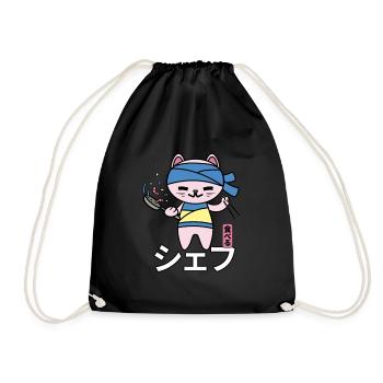 Kawaii Chef Cat Japan - Drawstring Bag - black - Front