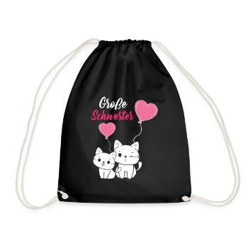 Große Schwester 2023 Katzen Ballon Herz - Turnbeutel - Schwarz - Vorne