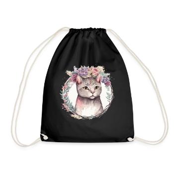 Cute American Shorthair Cat Flower Crown Cats Pet - Drawstring Bag - black - Front