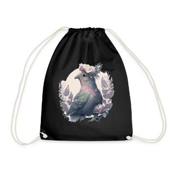 Cute Pigeon Dove Bird Flower Crown Pet Birds - Drawstring Bag - black - Front