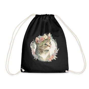 Cute American Shorthair Cat Flower Crown Cats Pet - Drawstring Bag - black - Front