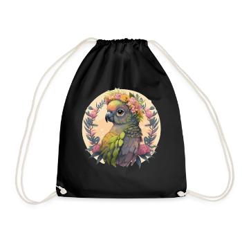 Cute Green Cheek Conure Parrot Bird Flower Crown P - Drawstring Bag - black - Front