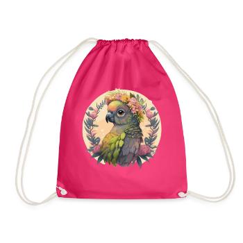 Cute Green Cheek Conure Parrot Bird Flower Crown P - Drawstring Bag - fuchsia - Front