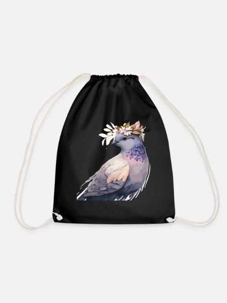 Cute Pigeon Dove Bird Flower Crown Pet Birds - Turnbeutel - Schwarz