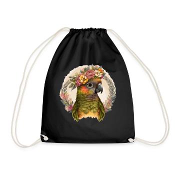 Cute Green Cheek Conure Parrot Bird Flower Crown P - Drawstring Bag - black - Front