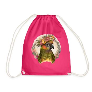 Cute Green Cheek Conure Parrot Bird Flower Crown P - Drawstring Bag - fuchsia - Front