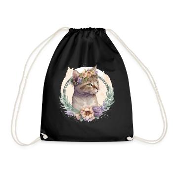 Cute American Shorthair Cat Flower Crown Cats Pet - Drawstring Bag - black - Front