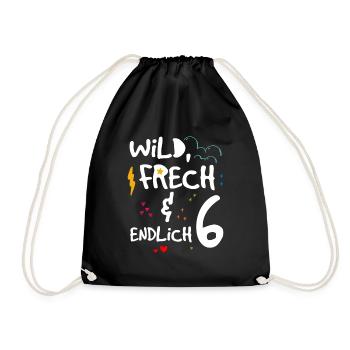 Wild Frech & endlich 6 Kindergeburtstag - Turnbeutel - Schwarz - Vorne