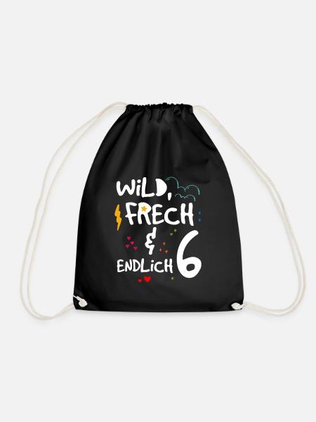 Wild Frech & endlich 6 Kindergeburtstag - Turnbeutel - Schwarz