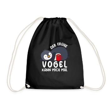 Der Frühe Vogel kann mich mal Pinguin - Turnbeutel - Schwarz - Vorne