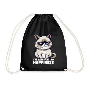 Grump Cat - I'm Allergic To Happiness Sarcasm - Drawstring Bag - black - Front