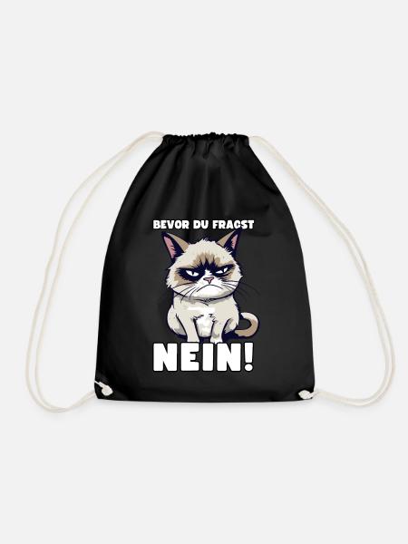 Grump Cat - Bevor Du Fragst Nein! Zynischer Spruch - Turnbeutel - Schwarz