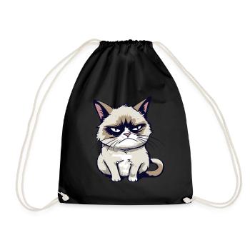 Funny Annoyed Cartoon Grump Cat - Sarcasm - Drawstring Bag - black - Front