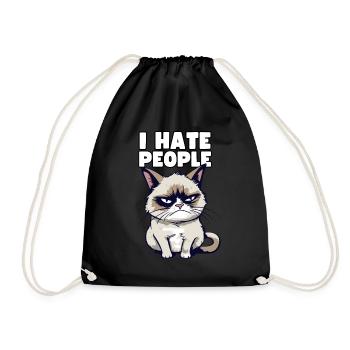 Sarcastische Grump Cat - I Hate People - Spruch - Drawstring Bag - black - Front