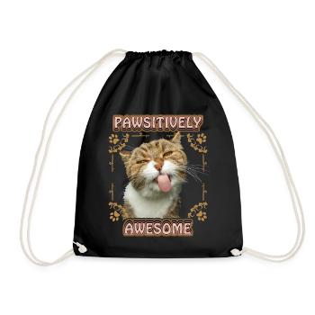 Cat sticks out tongue, funny saying, Pun - Drawstring Bag - black - Front
