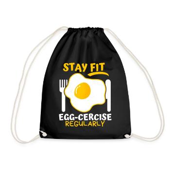 Egg, Fried Egg, Funny Saying, Pun Egg-cercise - Drawstring Bag - black - Front
