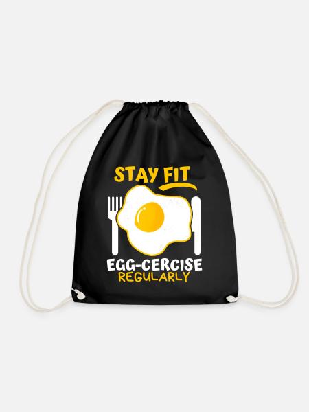 Ei, Spiegelei, lustiger Spruch, Pun Egg-cercise - Turnbeutel - Schwarz