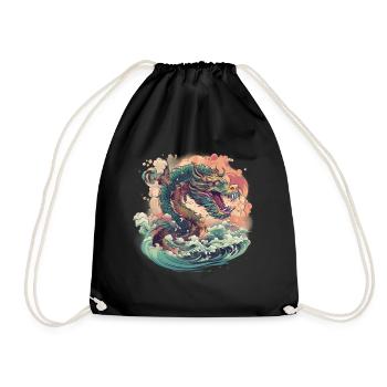 Asiatisch Drache Anime Japanisch Meer Wellen - Turnbeutel - Schwarz - Vorne