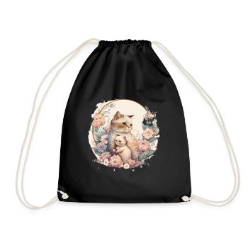 Katze Kunst Blumen Katzenmotiv - Turnbeutel - Schwarz - Vorne
