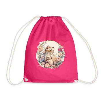 Katze Kunst Blumen Katzenmotiv - Turnbeutel - Fuchsia - Vorne