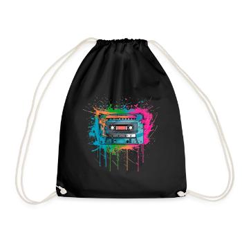 Kassette Musik 80s Pop Style für alle die die 80s - Turnbeutel - Schwarz - Vorne