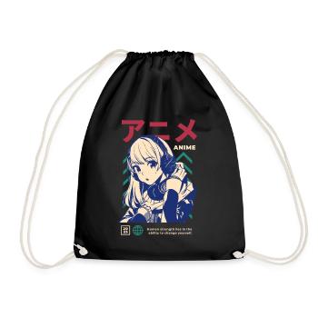 Japan Japanese Manga Girl Game Gaming Gamergirl - Drawstring Bag - black - Front