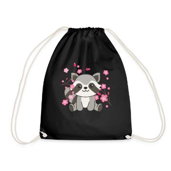 Raton laveur animaux mignons pour enfants kawaii - Sac de sport léger - noir - Devant