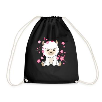Alpaca cute animals for children Kawaii - Drawstring Bag - black - Front
