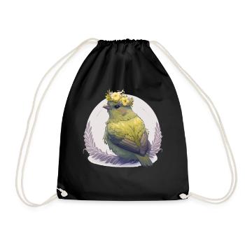 Cute Canary Bird Flower Crown Pet Birds - Drawstring Bag - black - Front