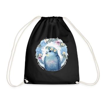 Perruche bleue mignonne Budgie Bird Fleur Couronne Pet Bi - Sac de sport léger - noir - Devant
