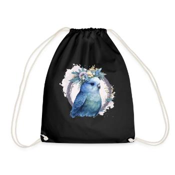 Cute Watercolor Parakeet Budgie Bird Flower Crown - Turnbeutel - Schwarz - Vorne