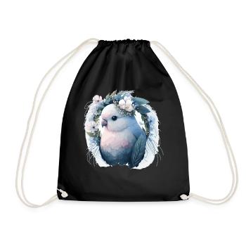 Cute Blue White Lovebird Bird Flower Crown Pet Bir - Drawstring Bag - black - Front