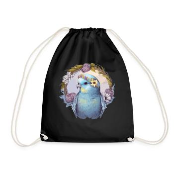 Perruche mignonne Budgie Bird Fleur Couronne Oiseaux de compagnie - Sac de sport léger - noir - Devant