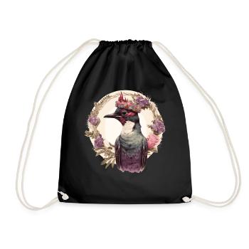 Watercolor Woodpecker Bird Flower Crown Pet Birds - Drawstring Bag - black - Front