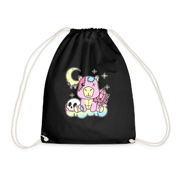 Kawaii Gothic Capybara Pastellfarben Gothic Goth - Turnbeutel - Schwarz - Vorne