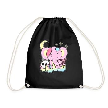 Kawaii Gothic Elephant Pastel Gothic Goth - Drawstring Bag - black - Front
