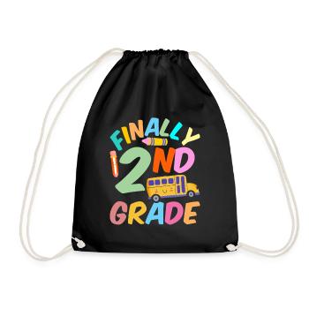 Finally Second Grade Teacher School Second Grader - Drawstring Bag - black - Front