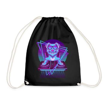 Party Music Techno Dog Vaporwave DJ Retriever - Drawstring Bag - black - Front