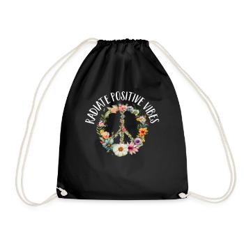 Hippie Peace Zeichen Frieden Blumen Blumenkind - Turnbeutel - Schwarz - Vorne