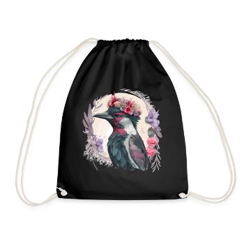 Cute Woodpecker Bird Flower Crown Pet Birds - Drawstring Bag - black - Front